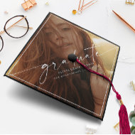 Simple Script & Border Photo Modern Trendy Graduation Cap Topper