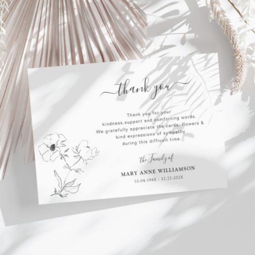 simple script botanical funeral thank you note