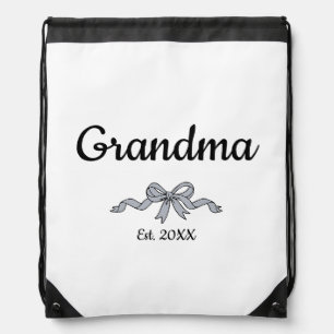 Simple Script Bow Grandma Est. Year Drawstring Bag