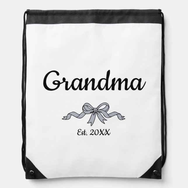 Simple Script Bow Grandma Est. Year Drawstring Bag (Front)