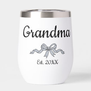 Simple Script Bow Grandma Est. Year Thermal Wine Tumbler