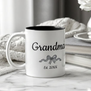 Simple Script Bow Grandma Est. Year Two-Tone Coffee Mug