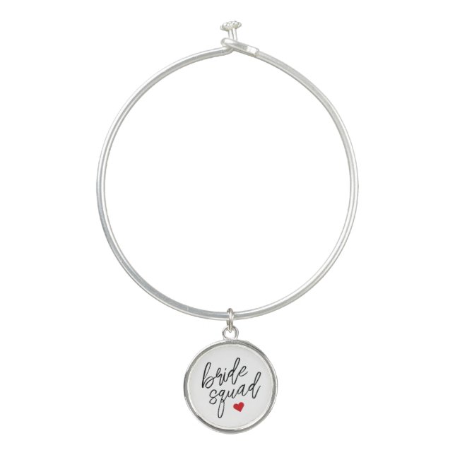 Simple Script Bride Squad Heart Bridesmaid Gift Bangle Bracelet (Front)