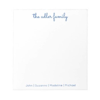Simple Script Bright Blue Family Notepad by NoteworthyPrintables at Zazzle