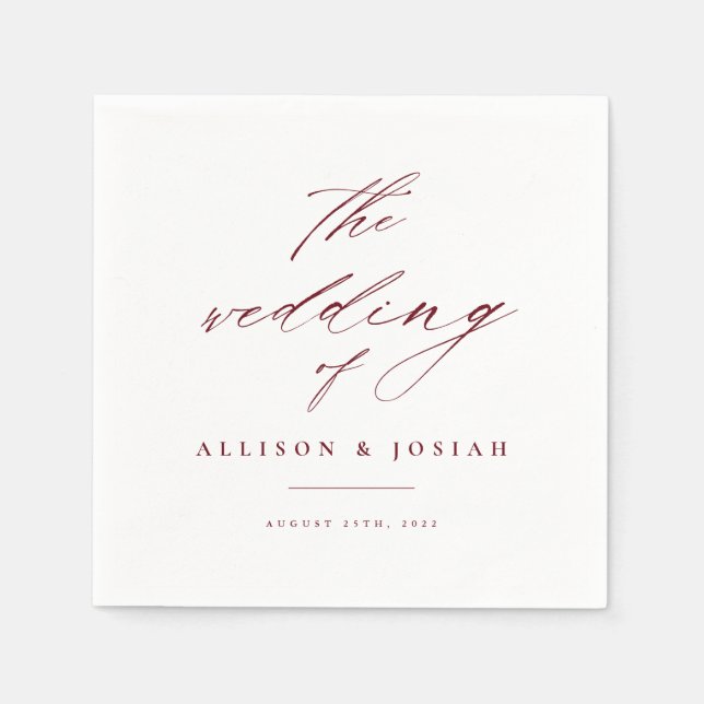 Simple Script Burgundy Maroon Wedding Napkins (Front)