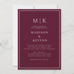 Simple Script Burgundy Red Formal Wedding  Invitation
