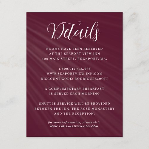 Simple Script Burgundy Red Wedding Details Enclosure Card