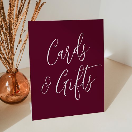 Simple Script Burgundy Wedding Cards and Gifts Pedestal Sign
