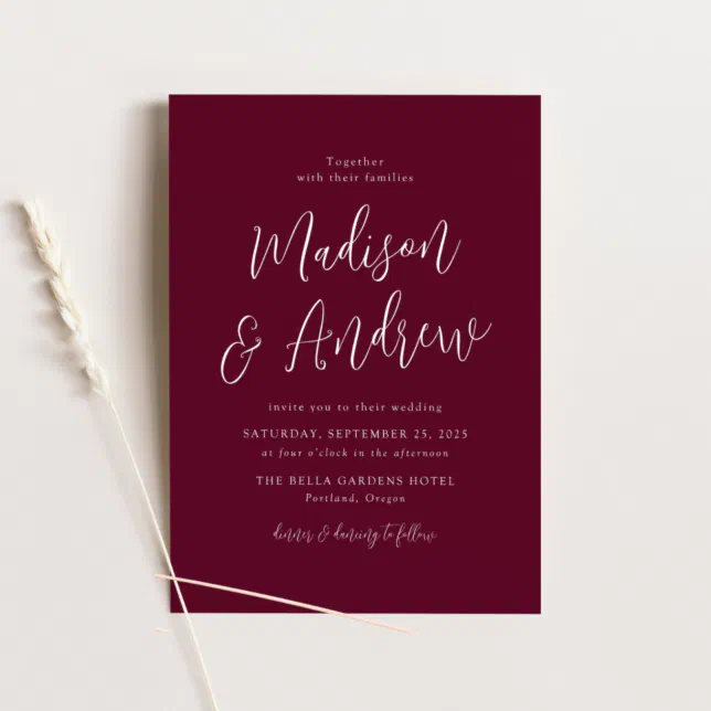 Simple Script Burgundy Wedding Invitation Zazzle