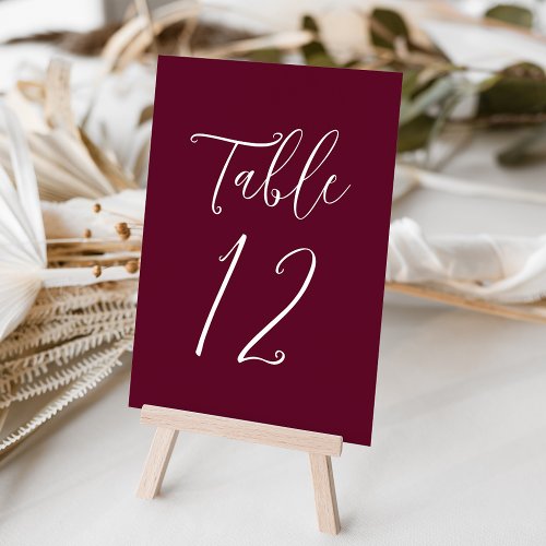 Simple Script Burgundy Wedding Table Number