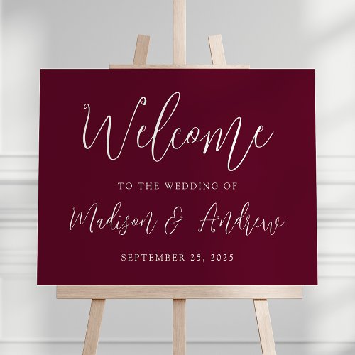 Simple Script Burgundy Wedding Welcome Foam Board