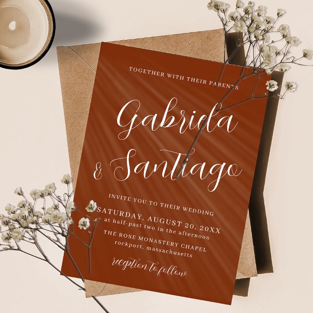 Simple Script Burnt Orange and White Wedding Invitation (Creator Uploaded)