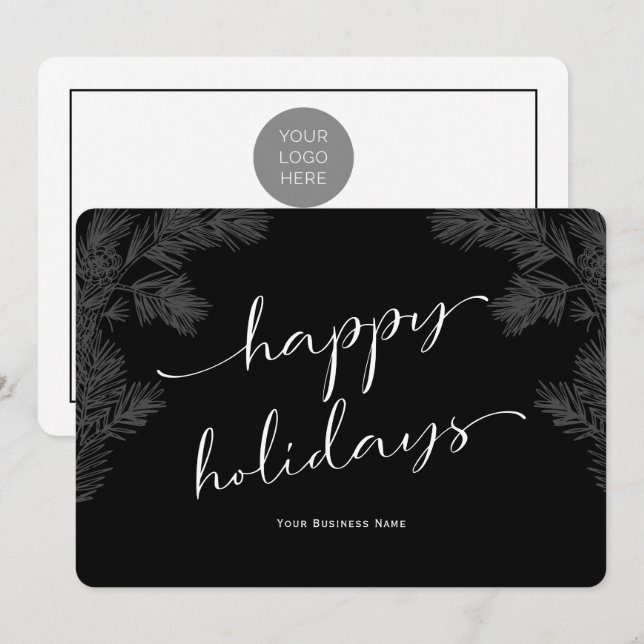 Simple Script Business Holiday Cards-black Card (Front/Back)
