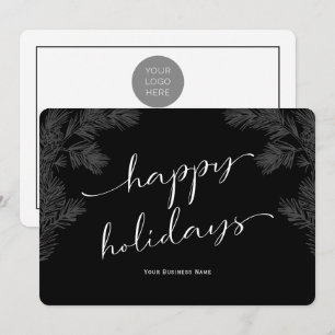 Simple Script Business Holiday Cards-black Card