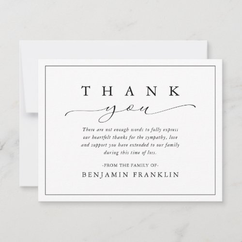 Simple Script Calligraphy Bereavement Funeral Thank You Card