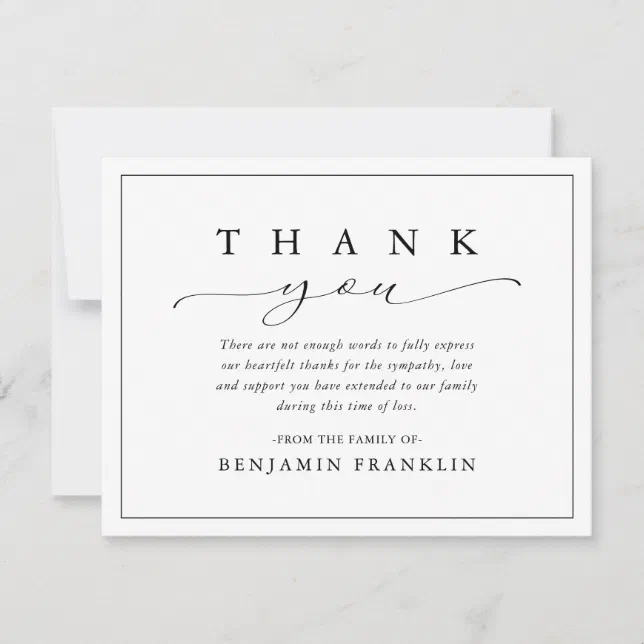 Simple Script Calligraphy Bereavement Funeral Thank You Card 