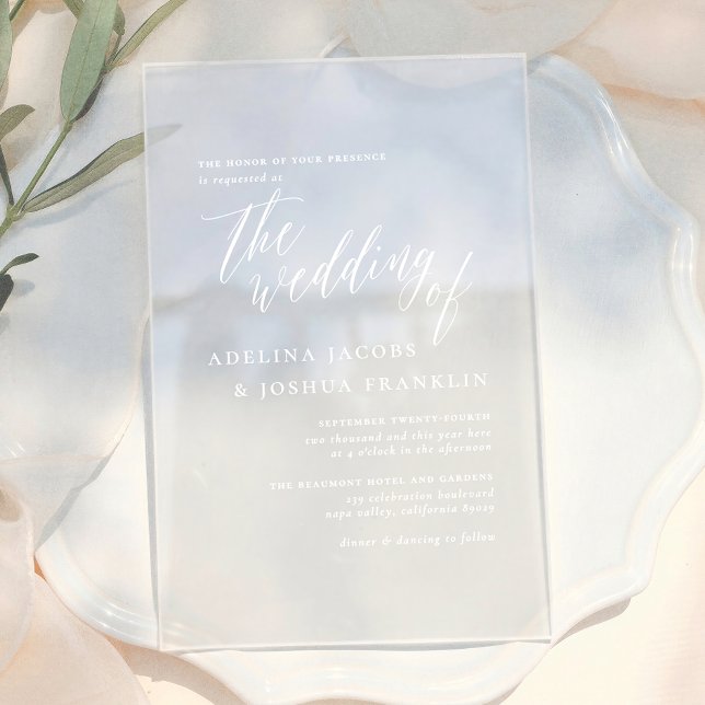 Simple Script Calligraphy Elegant Wedding Acrylic Invitations (Creator Uploaded)