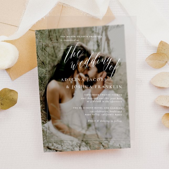 Simple Script Calligraphy Elegant Wedding Acrylic Invitations (Card Mock-up)