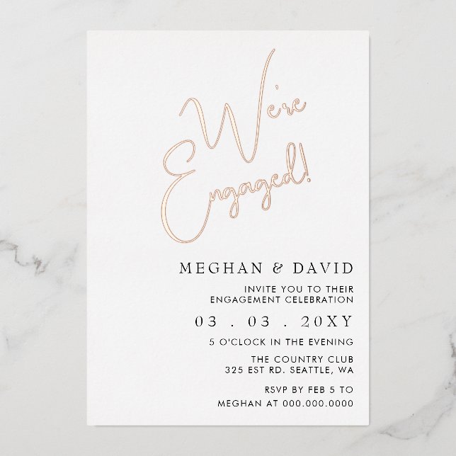 Simple Script Calligraphy Engagement Party Foil Invitation (Front)