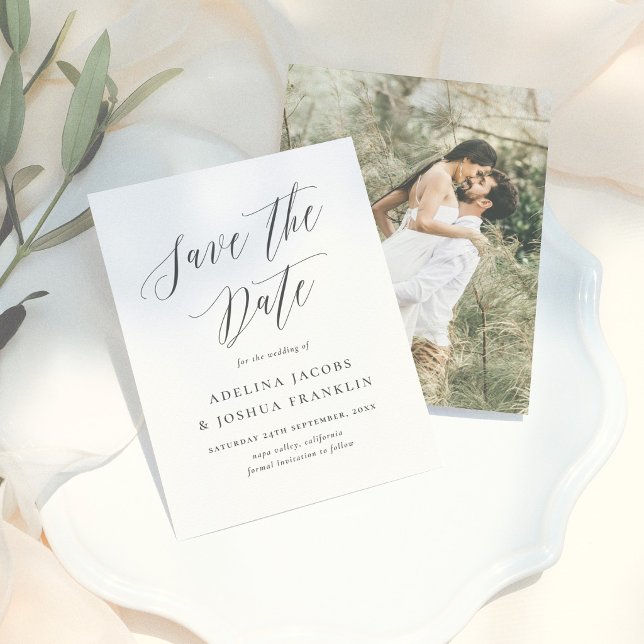 Simple Script Calligraphy Engagement Photo Wedding Save The Date (Creator Uploaded)