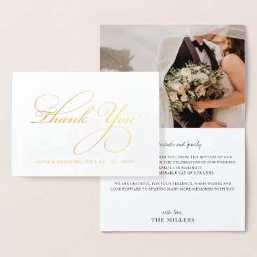 Simple Script Calligraphy Photo Wedding Thank You  Foil Card
