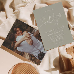 Simple Script Calligraphy Sage Green Photo Wedding Invitation