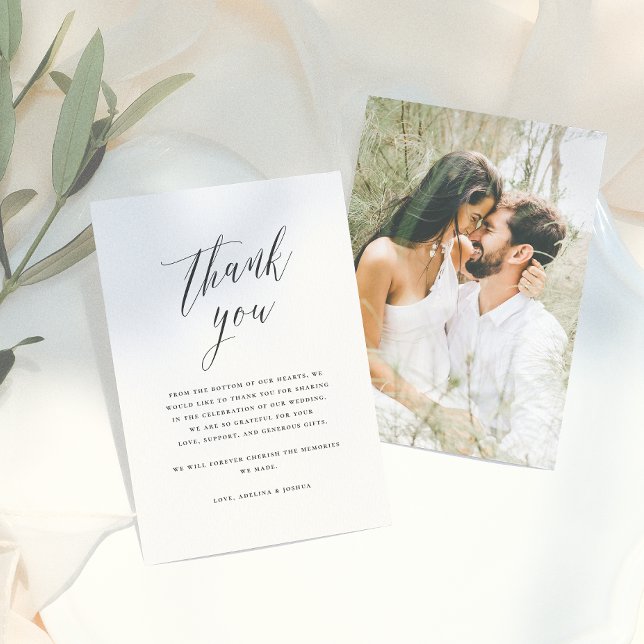 Simple Script Calligraphy Wedding Photo Thank You Card (Creator Uploaded)