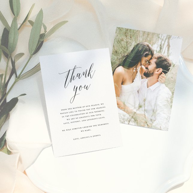 Simple Script Calligraphy Wedding Photo Thank You Card (Creator Uploaded)