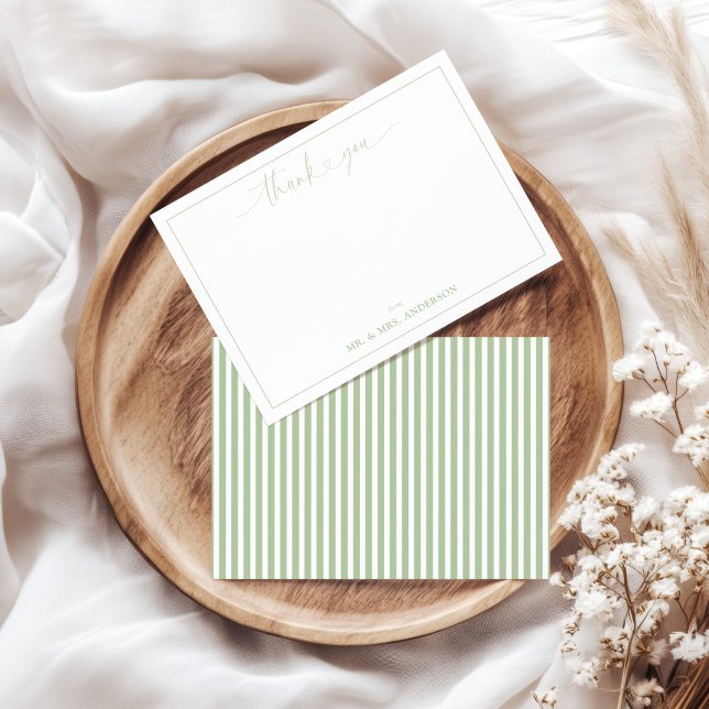 Simple Script Calligraphy Wedding Thank You Stripe Note Card (Creator Uploaded)