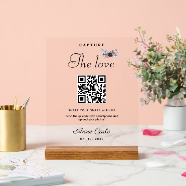 Simple Script Capture The Love QR code Acrylic Sign (Wedding)
