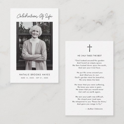 Simple Script Celebration of Life Prayer Card