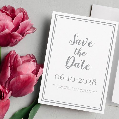 Simple Script Chic Gray Save The Date Wedding