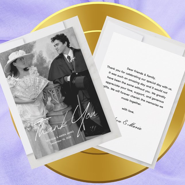Simple Script Classic Photo Wedding Personalized Thank You Card (Creator Uploaded)