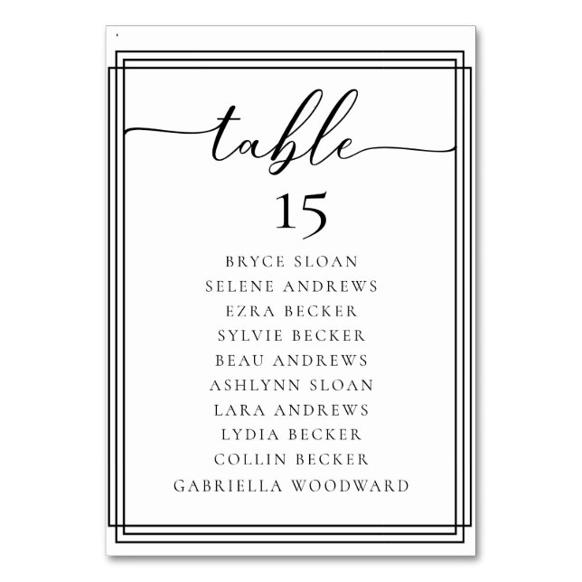 Simple Script Classic Wedding Table Number (Back)