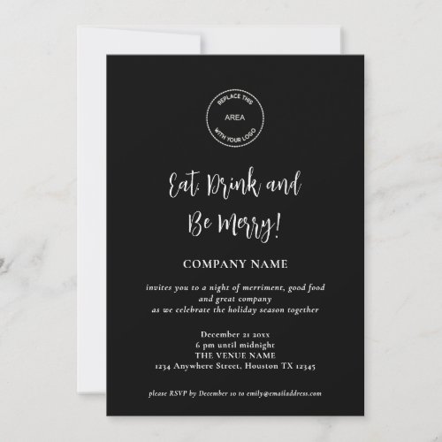 Simple Script Company Logo Christmas Party Black Invitation