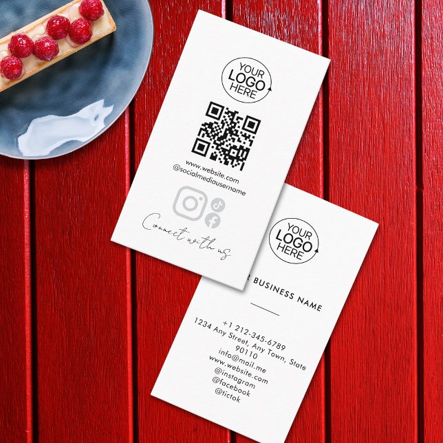 Simple Script Connect With Us Add Logo QR Code  Business Card (Simple Script Connect With Us Add Logo QR Code Business Card)