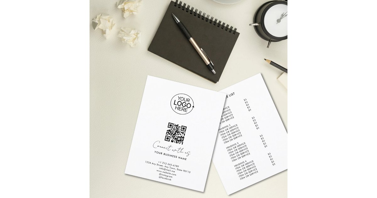 Simple Script Connect With Us Logo QR Code Promo Flyer | Zazzle