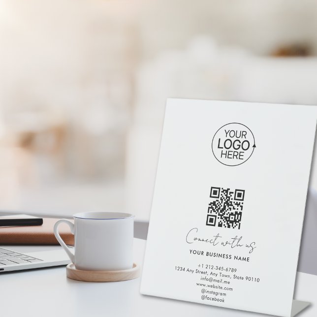 Simple Script Connect With Us Logo QR Code Promo Pedestal Sign (Simple Script Connect With Us Logo QR Code Promo Pedestal Sign)