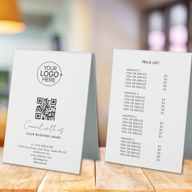 Simple Script Connect With Us Logo QR Code Promo Table Tent (Simple Script Connect With Us Logo QR Code Promo Table Tent Sign)