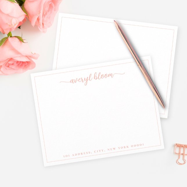 Simple Script Coral Blush Personalized Stationery  Note Card (Creator Uploaded)