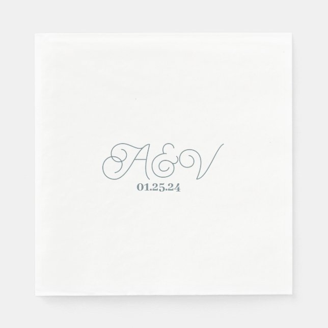Simple Script Couples Date Wedding Napkins (Front)