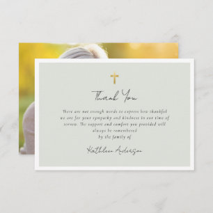 Simple Script Cross Sympathy Funeral Photo Thank You Card