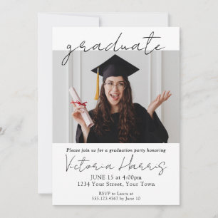 Simple Script Custom Photo Fun Elegant Graduation Invitation