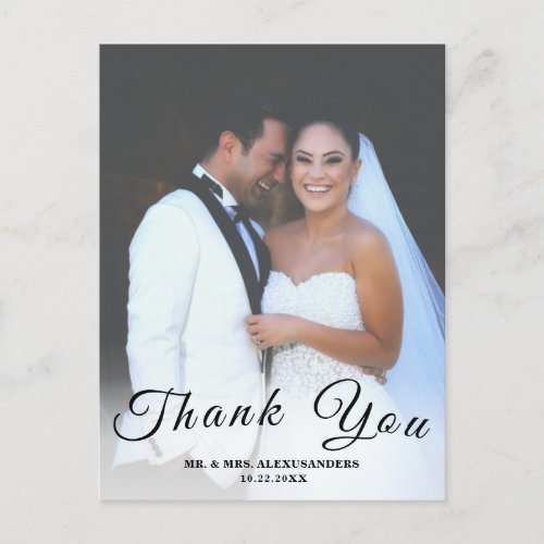 Simple Script CustomPhoto Vertical Wedding Thank U Postcard