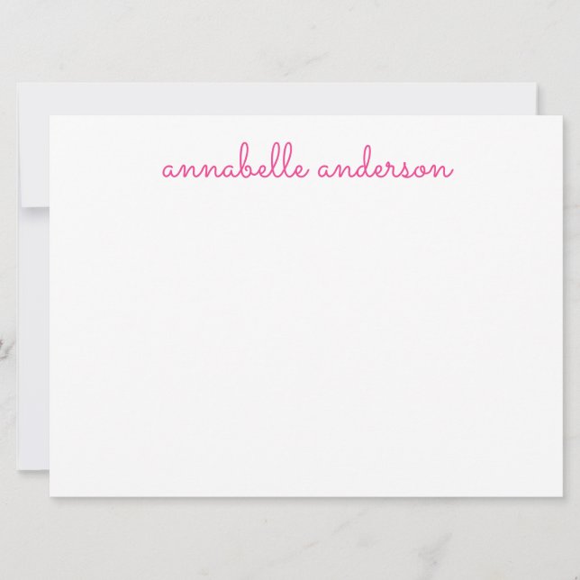 Simple Script Cute Pink Personalized Notecard (Front)