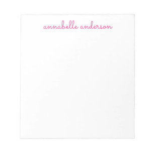 Simple Script Cute Pink Personalized Stationery Notepad