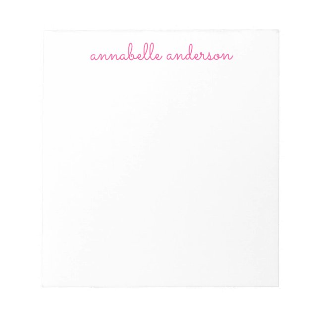 Simple Script Cute Pink Personalized Stationery Notepad (Front)