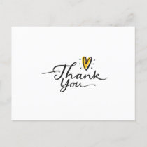 Simple Script Cute Yellow Heart Thank You  Postcard