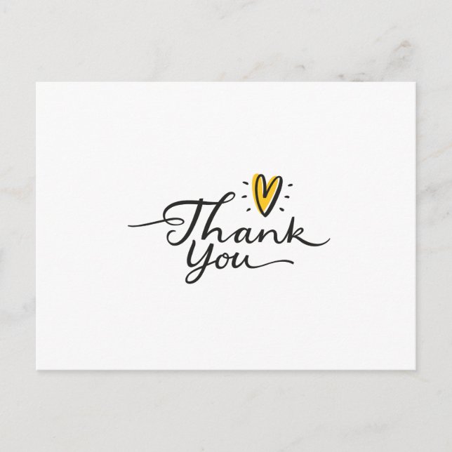Simple Script Cute Yellow Heart Thank You  Postcard (Front)