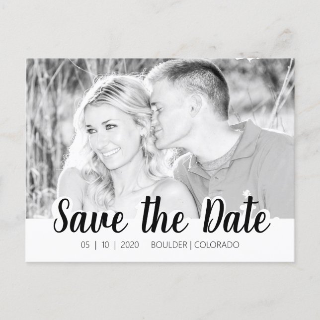 Simple Script Cutout | B&W Save the Date Invitation Postcard (Front)